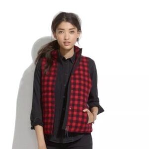 Madewell Red and Black Check Flannel Vest